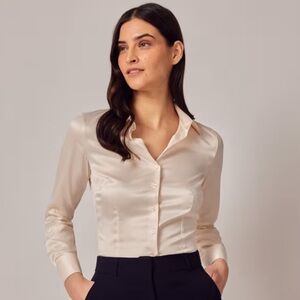 Hawes & Curtis Fitted Cream Satin Shirt
